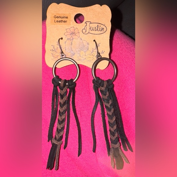 Justin Boots Jewelry - Justin Boots Braided Leather Hoop Earrings - Black and Brown